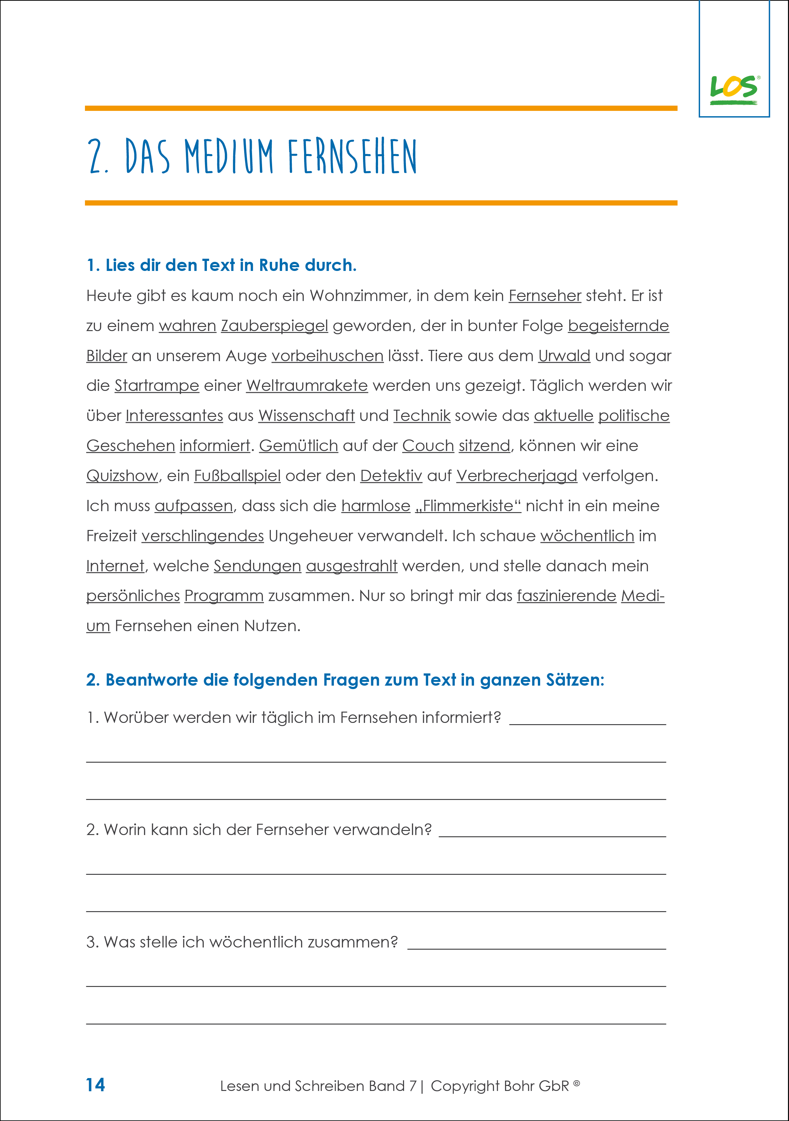 Lesen und Schreiben - Sprachkometenztraining