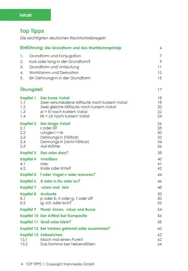 Inhaltsangabe Top Tipps - Wiederholung der wichtigsten Rechtschreibregeln
