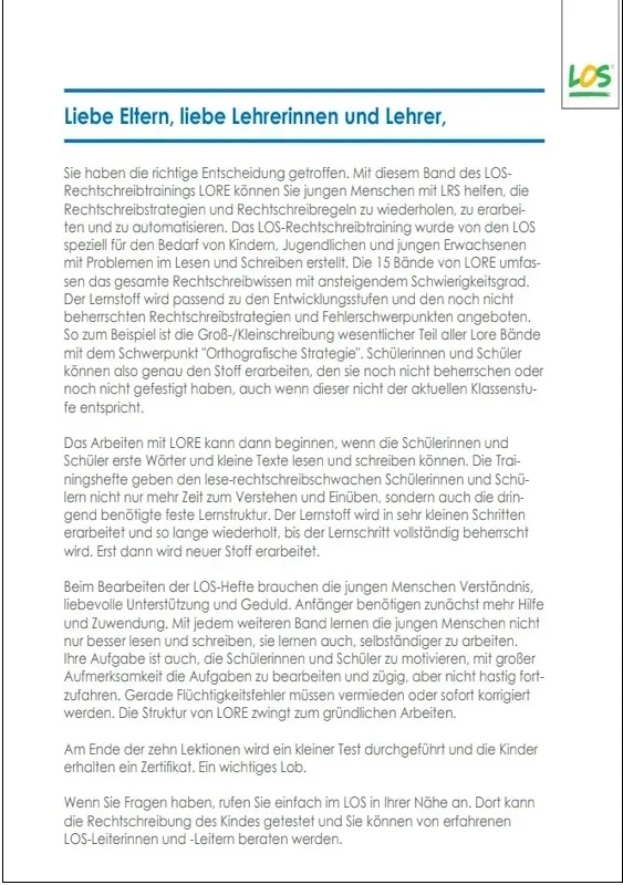 LORE – eine Wiederholung und Festigung des gesamten Rechtschreibwissens