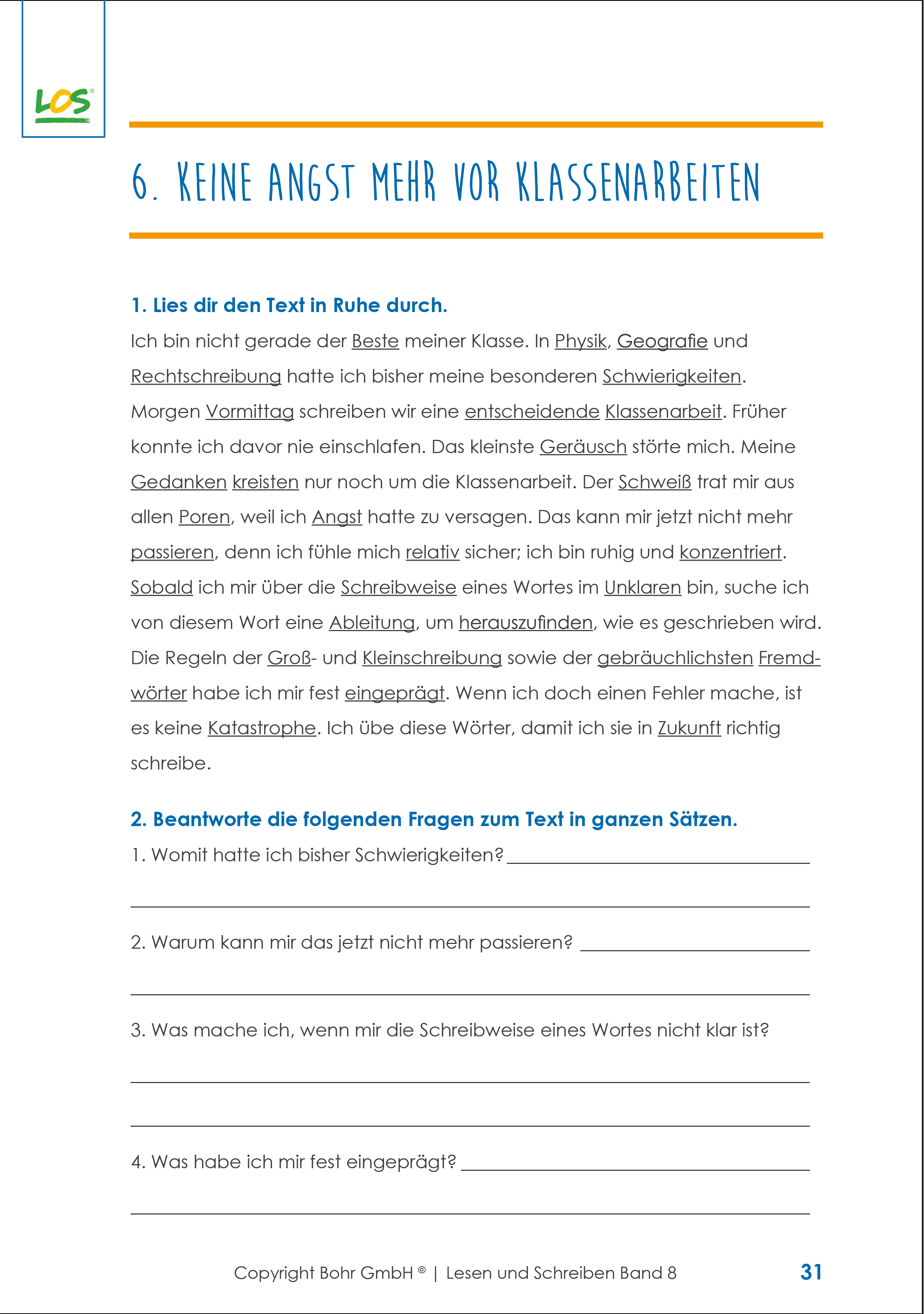 Lesen und Schreiben - Sprachkometenztraining