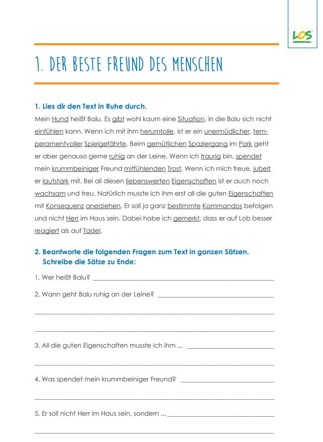 Trainingsmaterial: Lesen und Schreiben 8