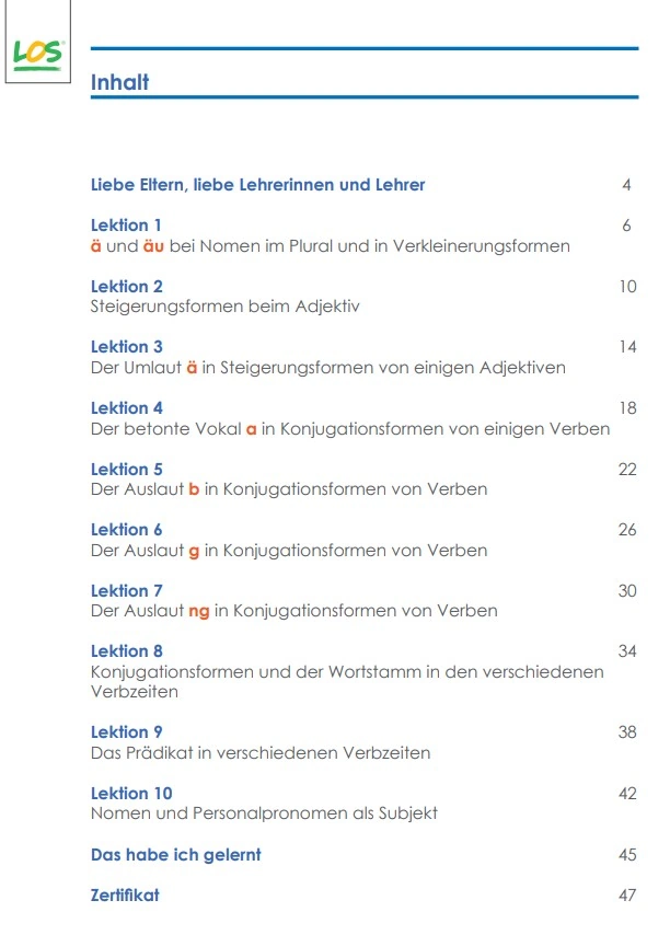 LORE - das LOS-Rechtschreibtraining Einsteiger plus Band 2 - Inhaltsangabe